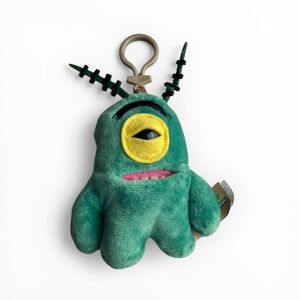 Plankton - 4.5" SpongeBob Fuggler Plush Clip-On Keyring. Beige Button. NEW